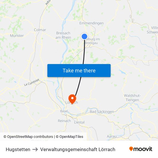 Hugstetten to Verwaltungsgemeinschaft Lörrach map