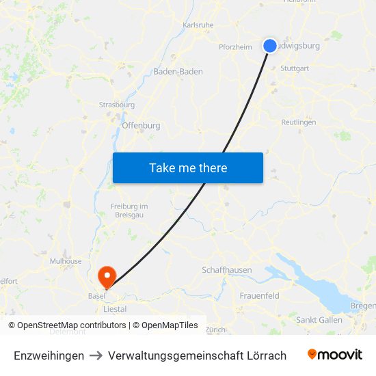 Enzweihingen to Verwaltungsgemeinschaft Lörrach map