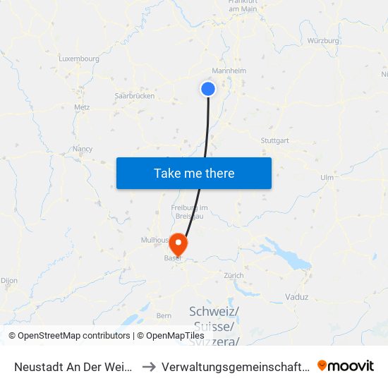 Neustadt An Der Weinstraße to Verwaltungsgemeinschaft Lörrach map