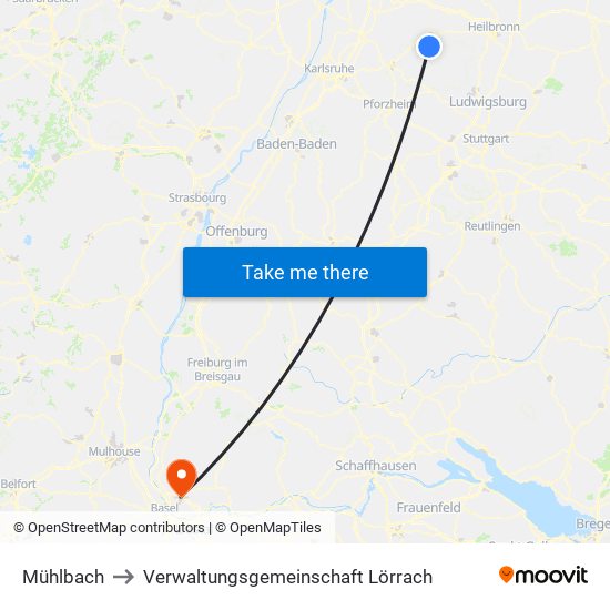 Mühlbach to Verwaltungsgemeinschaft Lörrach map