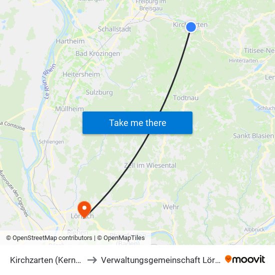 Kirchzarten (Kernort) to Verwaltungsgemeinschaft Lörrach map