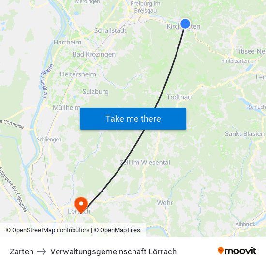 Zarten to Verwaltungsgemeinschaft Lörrach map