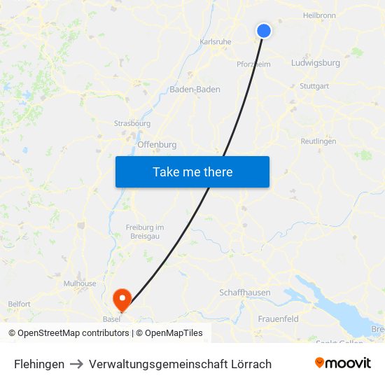 Flehingen to Verwaltungsgemeinschaft Lörrach map