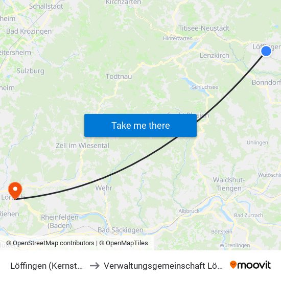 Löffingen (Kernstadt) to Verwaltungsgemeinschaft Lörrach map