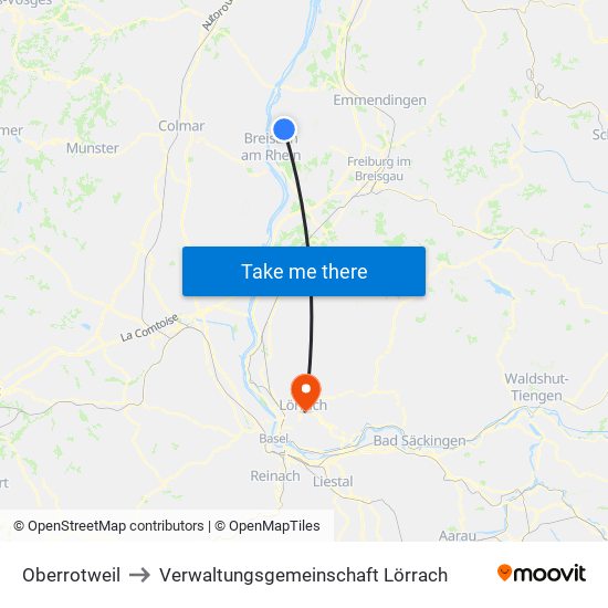 Oberrotweil to Verwaltungsgemeinschaft Lörrach map