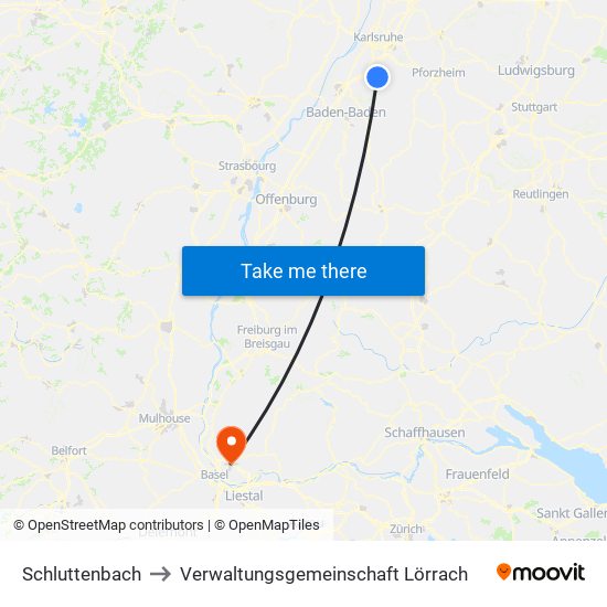 Schluttenbach to Verwaltungsgemeinschaft Lörrach map