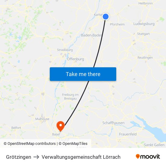 Grötzingen to Verwaltungsgemeinschaft Lörrach map