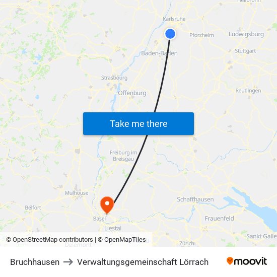 Bruchhausen to Verwaltungsgemeinschaft Lörrach map