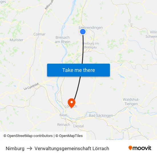 Nimburg to Verwaltungsgemeinschaft Lörrach map