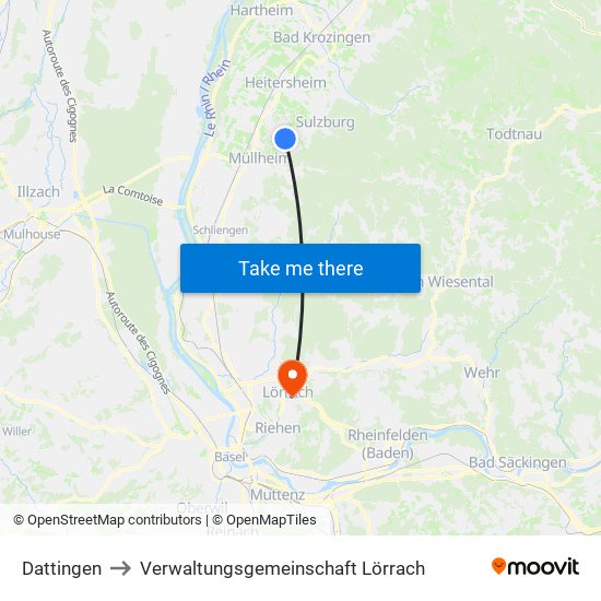 Dattingen to Verwaltungsgemeinschaft Lörrach map