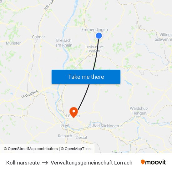 Kollmarsreute to Verwaltungsgemeinschaft Lörrach map