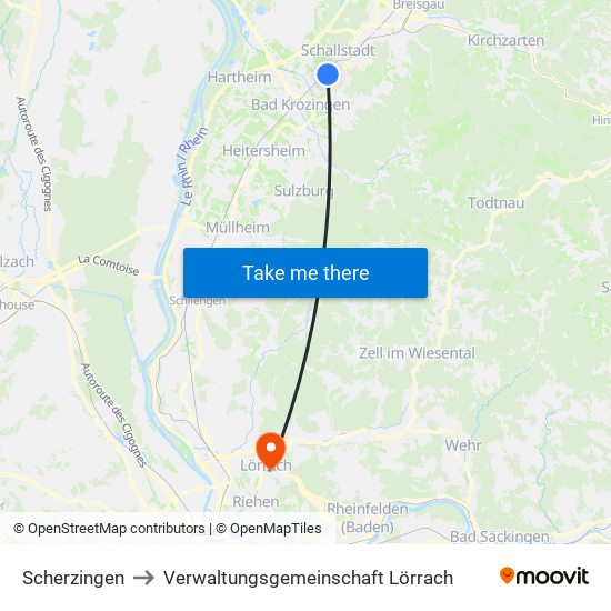 Scherzingen to Verwaltungsgemeinschaft Lörrach map