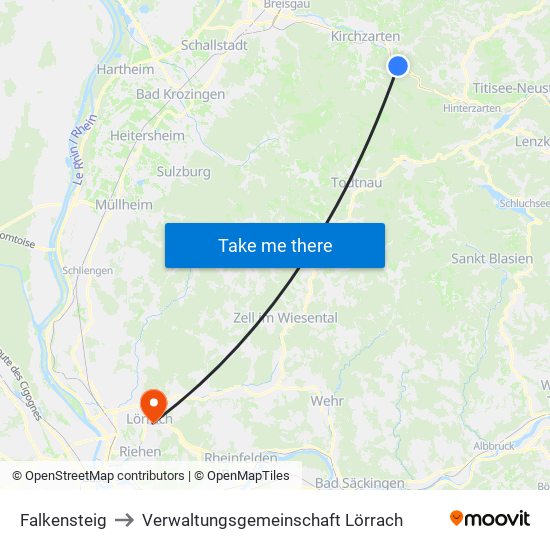 Falkensteig to Verwaltungsgemeinschaft Lörrach map