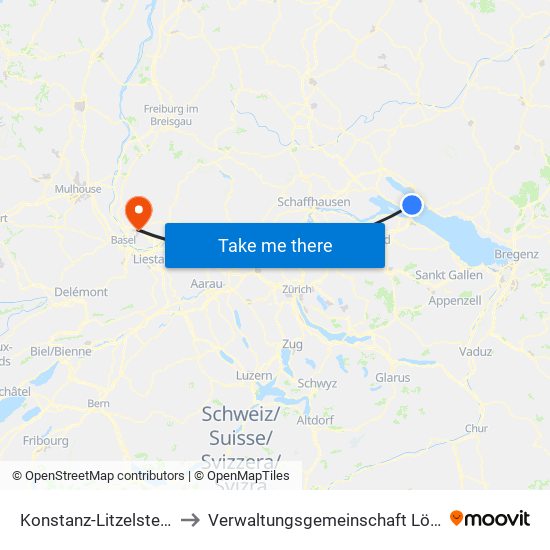 Konstanz-Litzelstetten to Verwaltungsgemeinschaft Lörrach map