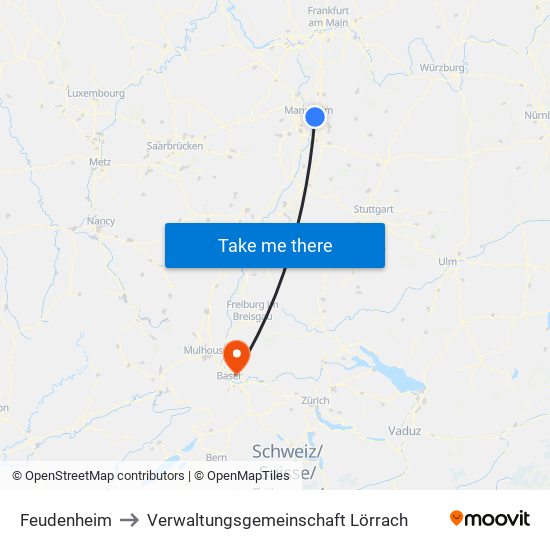 Feudenheim to Verwaltungsgemeinschaft Lörrach map