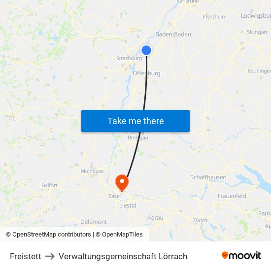 Freistett to Verwaltungsgemeinschaft Lörrach map