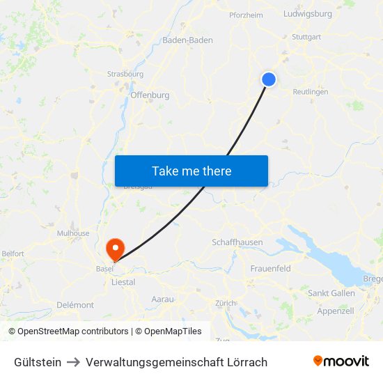 Gültstein to Verwaltungsgemeinschaft Lörrach map