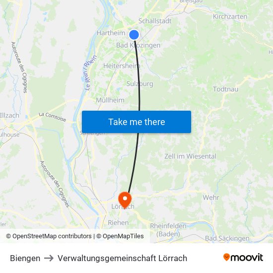 Biengen to Verwaltungsgemeinschaft Lörrach map