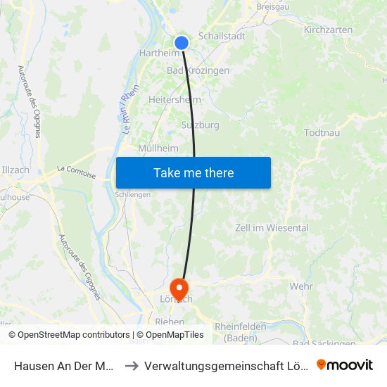 Hausen An Der Möhlin to Verwaltungsgemeinschaft Lörrach map