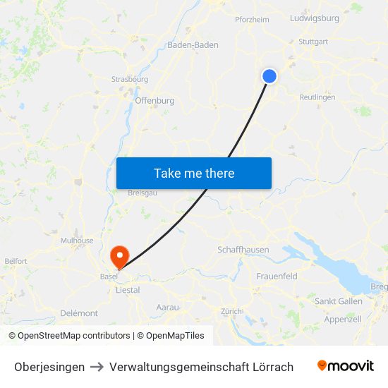 Oberjesingen to Verwaltungsgemeinschaft Lörrach map