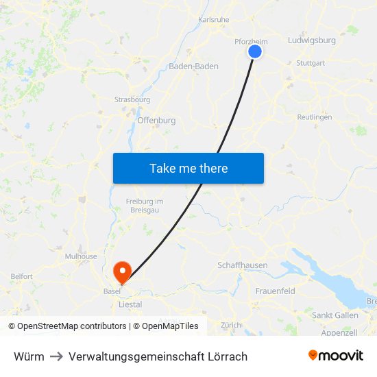 Würm to Verwaltungsgemeinschaft Lörrach map