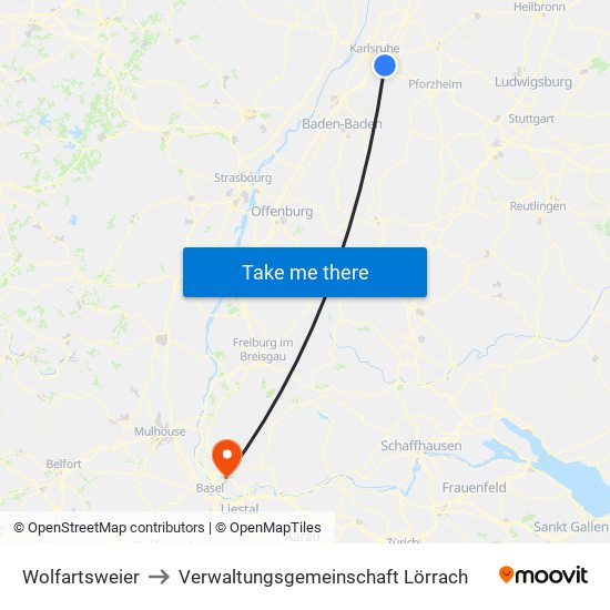 Wolfartsweier to Verwaltungsgemeinschaft Lörrach map
