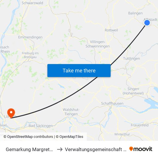 Gemarkung Margrethausen to Verwaltungsgemeinschaft Lörrach map