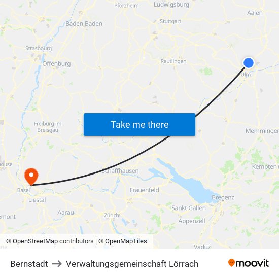 Bernstadt to Verwaltungsgemeinschaft Lörrach map