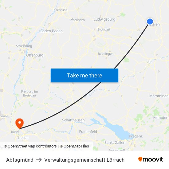 Abtsgmünd to Verwaltungsgemeinschaft Lörrach map