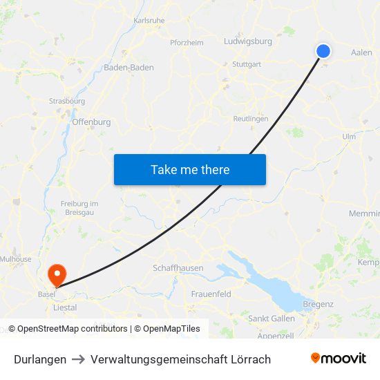 Durlangen to Verwaltungsgemeinschaft Lörrach map