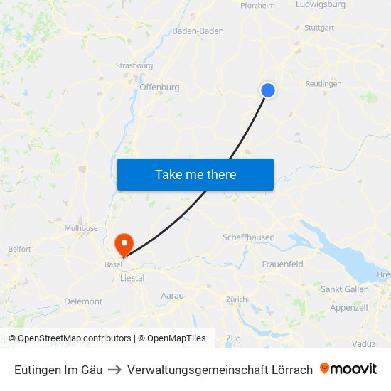 Eutingen Im Gäu to Verwaltungsgemeinschaft Lörrach map