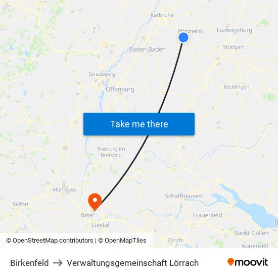 Birkenfeld to Verwaltungsgemeinschaft Lörrach map