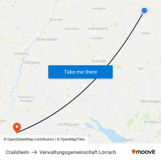 Crailsheim to Verwaltungsgemeinschaft Lörrach map