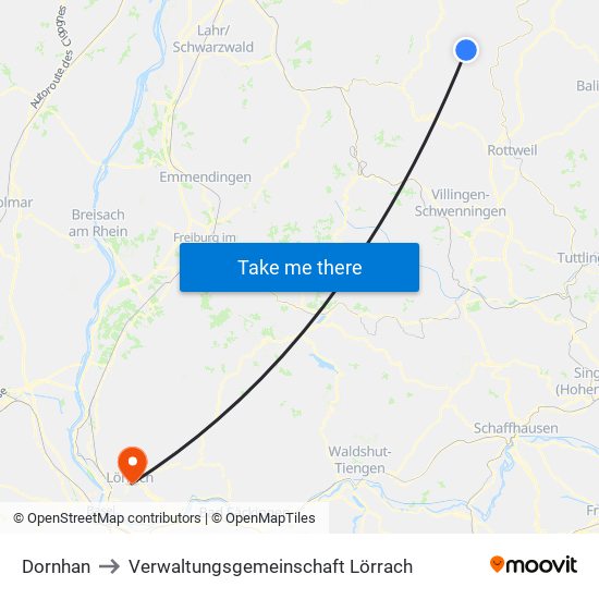 Dornhan to Verwaltungsgemeinschaft Lörrach map