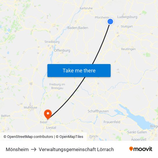 Mönsheim to Verwaltungsgemeinschaft Lörrach map