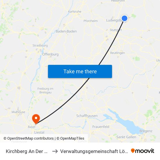 Kirchberg An Der Murr to Verwaltungsgemeinschaft Lörrach map