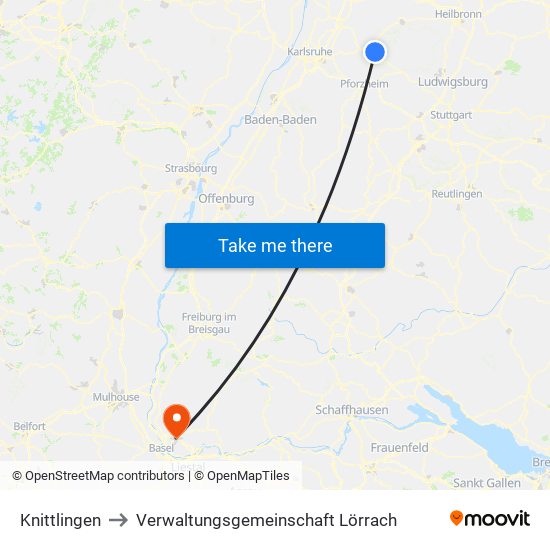 Knittlingen to Verwaltungsgemeinschaft Lörrach map