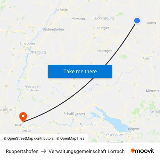 Ruppertshofen to Verwaltungsgemeinschaft Lörrach map