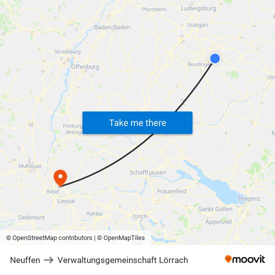 Neuffen to Verwaltungsgemeinschaft Lörrach map