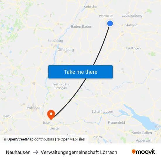 Neuhausen to Verwaltungsgemeinschaft Lörrach map