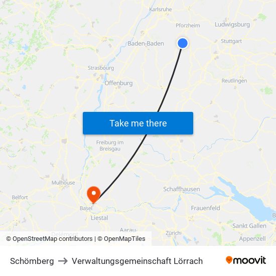 Schömberg to Verwaltungsgemeinschaft Lörrach map