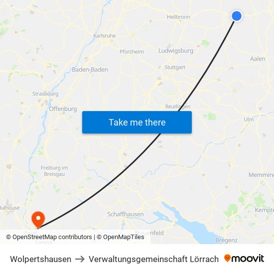Wolpertshausen to Verwaltungsgemeinschaft Lörrach map