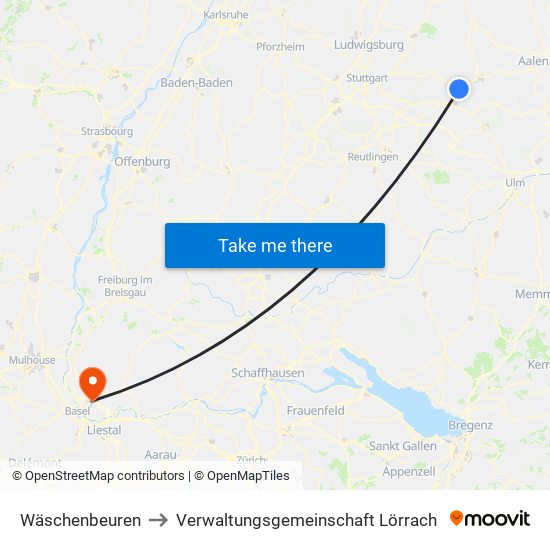 Wäschenbeuren to Verwaltungsgemeinschaft Lörrach map