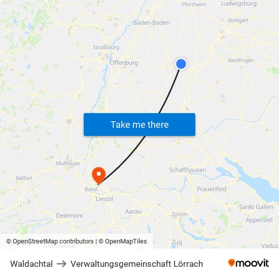 Waldachtal to Verwaltungsgemeinschaft Lörrach map