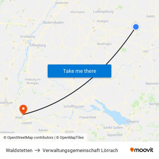 Waldstetten to Verwaltungsgemeinschaft Lörrach map