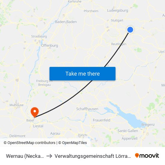 Wernau (Neckar) to Verwaltungsgemeinschaft Lörrach map