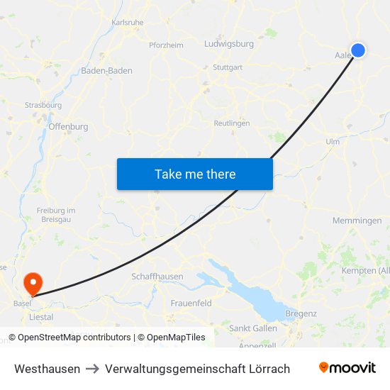 Westhausen to Verwaltungsgemeinschaft Lörrach map