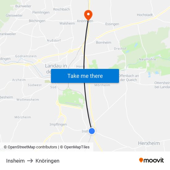 Insheim to Knöringen map