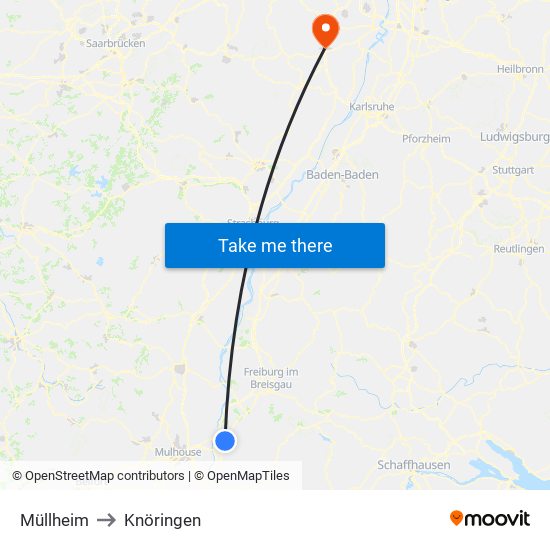 Müllheim to Knöringen map