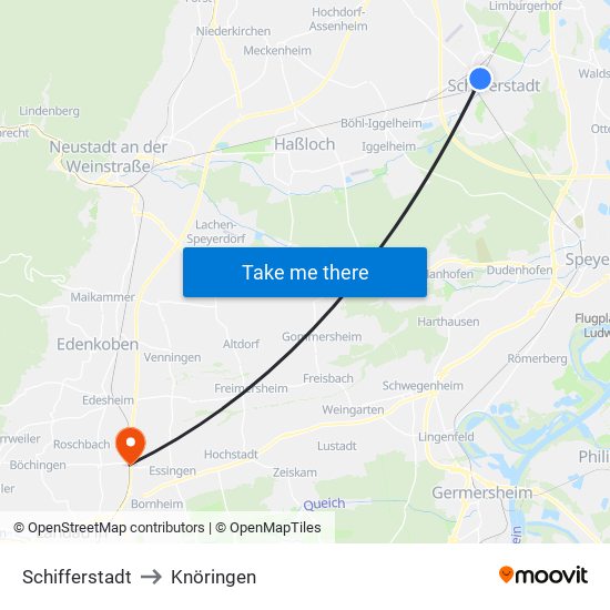 Schifferstadt to Knöringen map